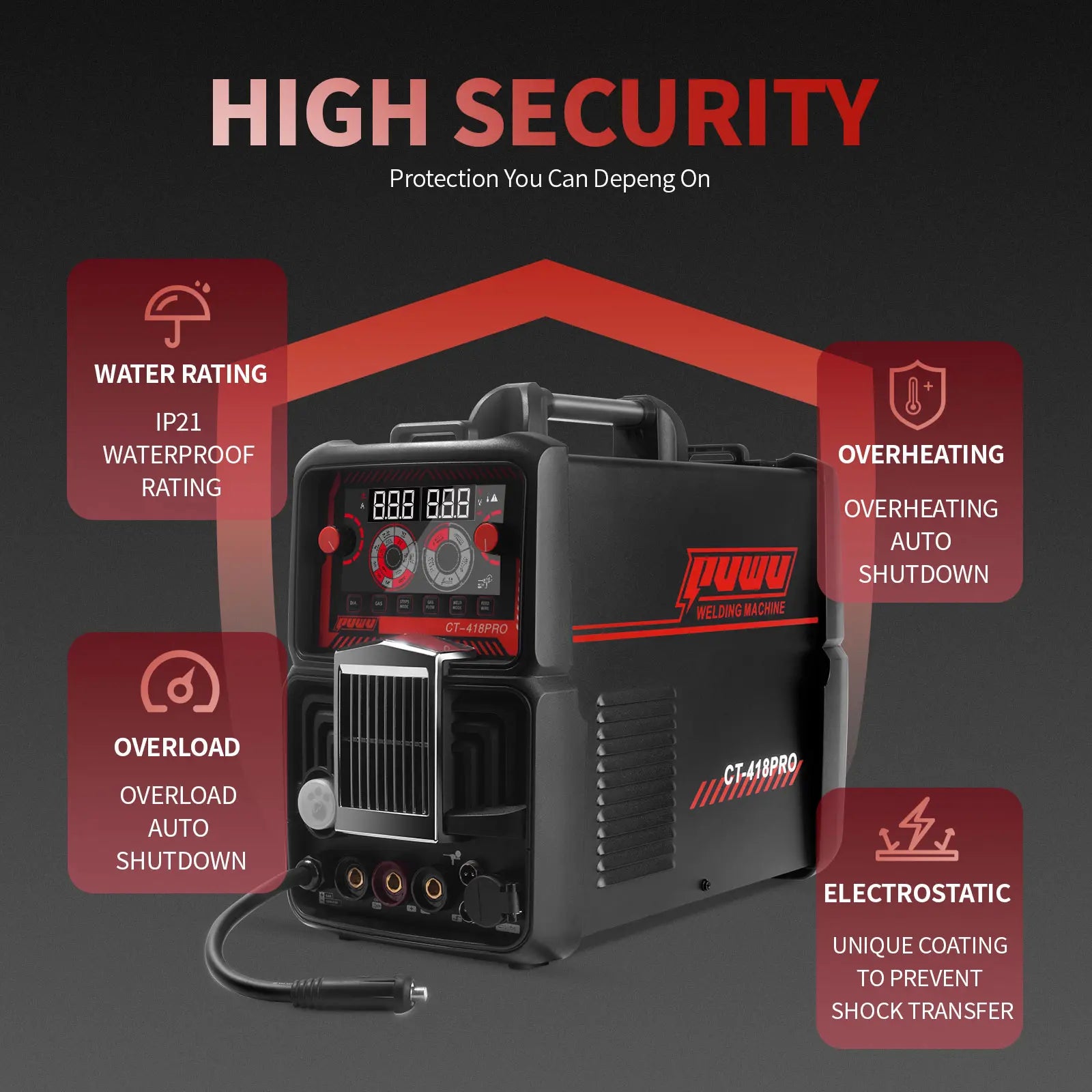 PUWU CT-418PRO 5-in-1 Plasma Cutter & Welder - Versatile Aluminum Welding Machine with Dual Voltage, LED Display, and Complete Accessories