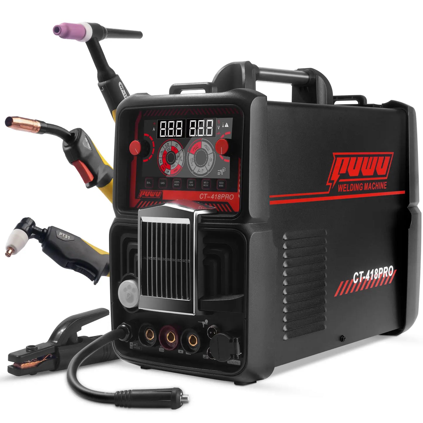 PUWU CT-418PRO 5-in-1 Plasma Cutter & Welder - Versatile Aluminum Welding Machine with Dual Voltage, LED Display, and Complete Accessories