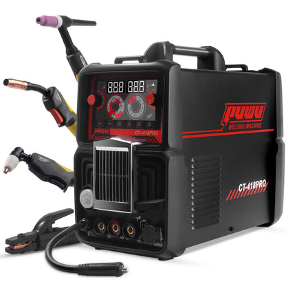 PUWU CT-418PRO 5-in-1 Plasma Cutter & Welder - Versatile Aluminum Welding Machine with Dual Voltage, LED Display, and Complete Accessories