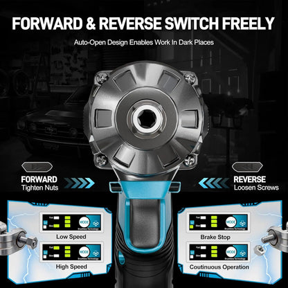 GEVEELIFE 750Nm 3 in 1 Brushless Impact Wrench 1/2" Cordless 3300RPM, 2×4.0Ah Batteries, 6 Sockets Car DIY Furniture Lawn Mower