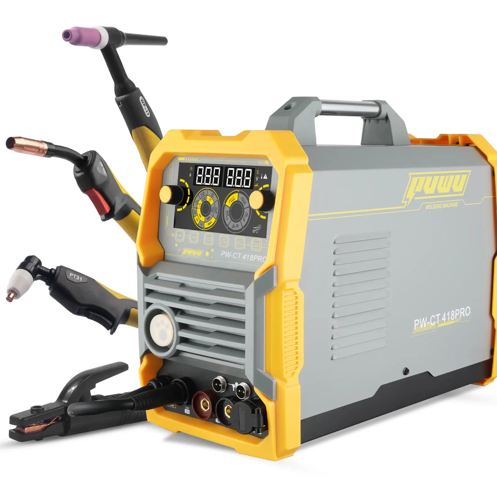 PUWU CT-418PRO 5-in-1 Plasma Cutter & Welder - Versatile Aluminum Welding Machine with Dual Voltage, LED Display, and Complete Accessories