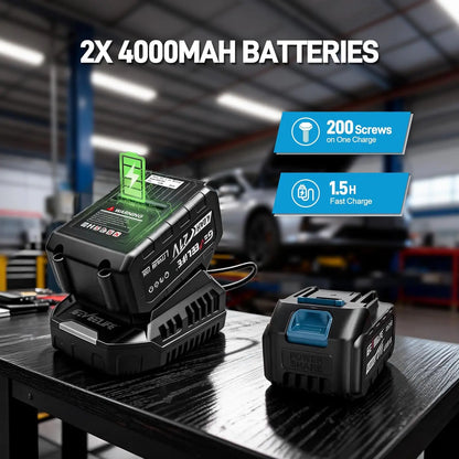 GEVEELIFE 750Nm 3 in 1 Brushless Impact Wrench 1/2" Cordless 3300RPM, 2×4.0Ah Batteries, 6 Sockets Car DIY Furniture Lawn Mower